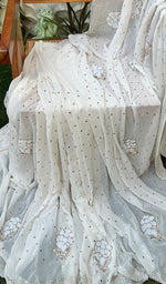 Load image into Gallery viewer, Women&#39;s Lakhnavi Handcrafted Pure Silk Georgette Chikankari Saree - HONC0278767
