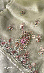 Load image into Gallery viewer, Women&#39;s Lakhnavi Handcrafted Pure Organza Chikankari Unstitched Kurta And Dupatta Set- HONC0237139
