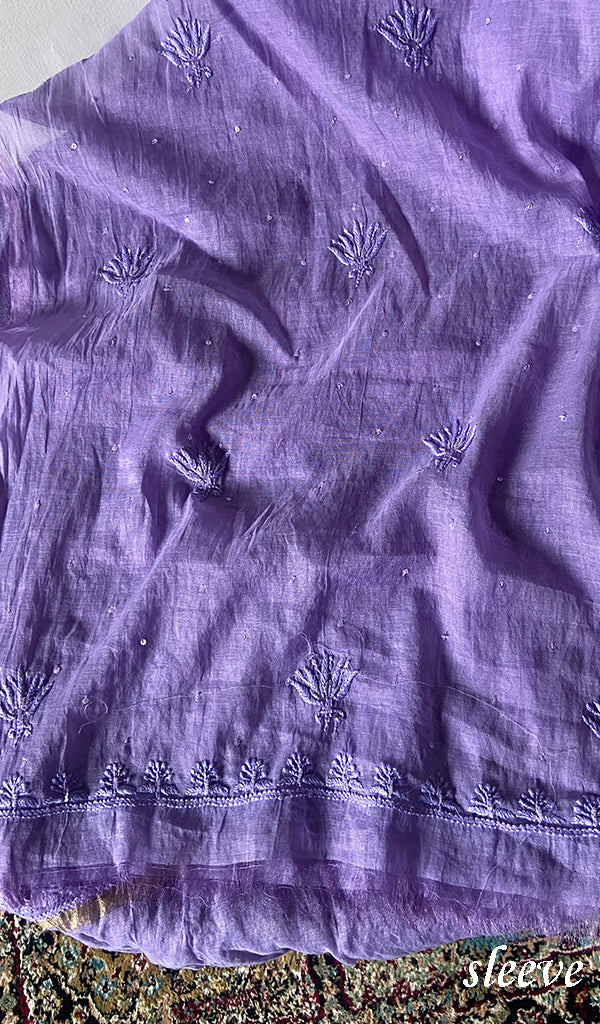 Women's Lakhnavi Handcrafted Mul Chanderi Unstitched Chikankari Full Suit Material - HONC0328105