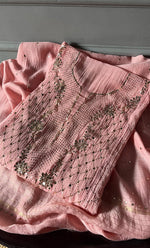 Load image into Gallery viewer, Fauzia Women&#39;s Lakhnavi Handcrafted Mul Chanderi Semi - Stitched Kurta And Dupatta Set - HONC0309551

