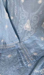 Load image into Gallery viewer, Basma Women's Lucknowi Handcrafted Mul Chanderi Semi - stitched Chikankari Anarkali Full Set - HONC0360090