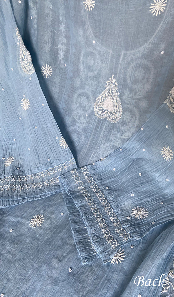 Basma Women's Lucknowi Handcrafted Mul Chanderi Semi - stitched Chikankari Anarkali Full Set - HONC0360090