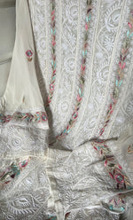 将图像加载到图库查看器中， Women's Lakhnavi Handcrafted Pure Silk Georgette Unstitched Chikankari Anarkali And Dupatta Set- HONC0313288