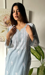 Load image into Gallery viewer, Women&#39;s Lakhnavi Handcrafted Kota Cotton Chikankari Kurti - HONC0306079
