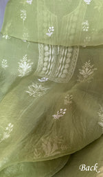 Load image into Gallery viewer, Women's Lakhnavi Handcrafted Pure Organza Chikankari Unstitched Kurta Dupatta Set- HONC0359089