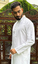 Load image into Gallery viewer, Men&#39;s Lucknowi Handcrafted Cotton Chikankari Kurta - HONC0217036
