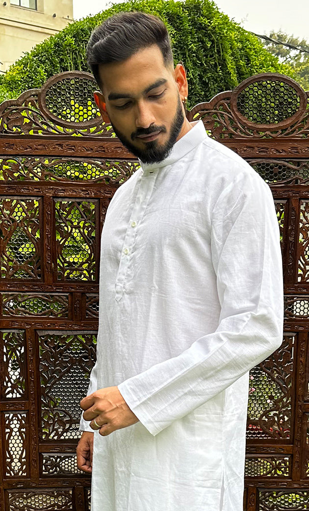 Men's Lucknowi Handcrafted Cotton Chikankari Kurta - HONC0217036