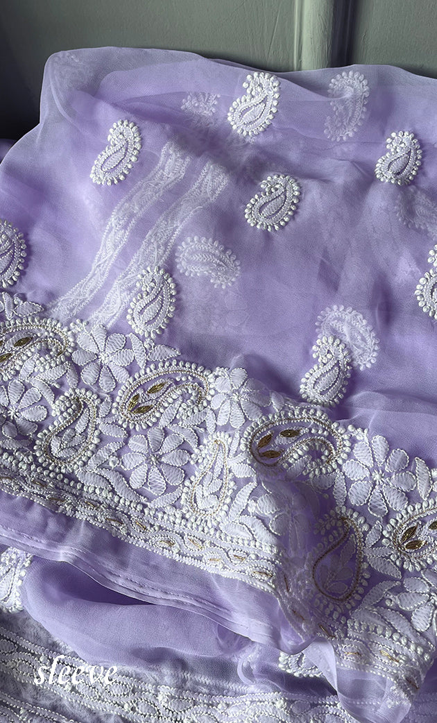 Women's Lucknowi Handcrafted Faux-Georgette Chikankari Suit Material - HONC0291931