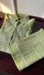 Load image into Gallery viewer, Afifa Women&#39;s Lakhnavi Handcrafted Chanderi Silk Chikankari Top And Pant Set - HONC0279049
