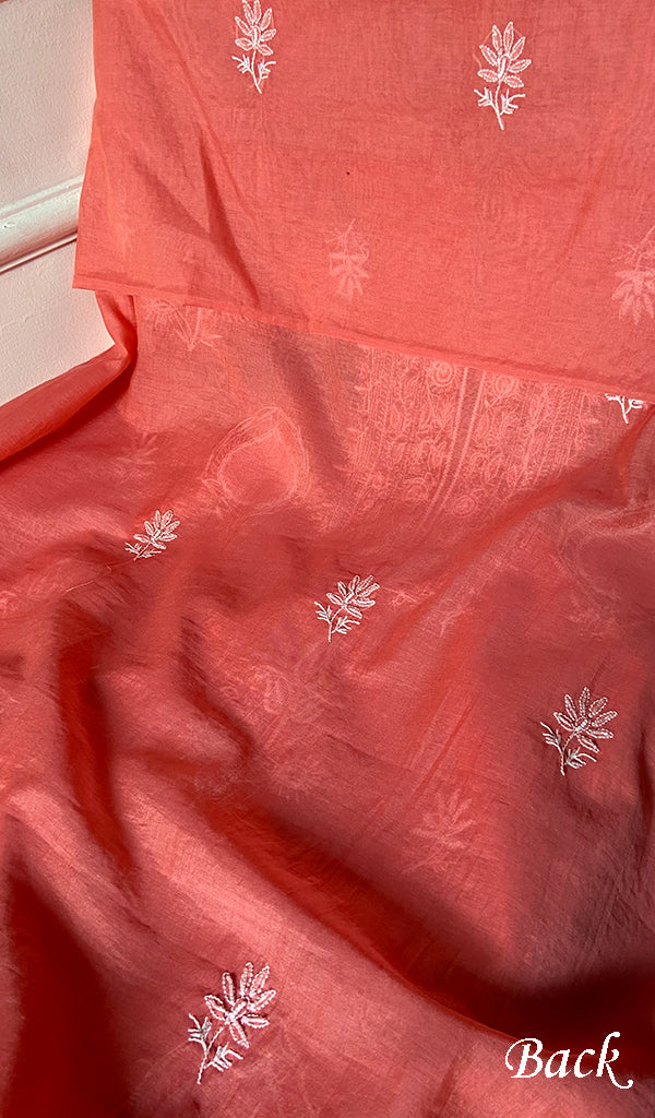 Women's Lakhnavi Handcrafted Mul Chanderi Unstitched Chikankari Full Suit Material - HONC0338249