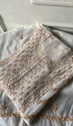 Load image into Gallery viewer, Saziya Women's Lakhnavi Handcrafted Mul Chanderi Semi - Stitched Kurta And Dupatta Set - HONC0357404