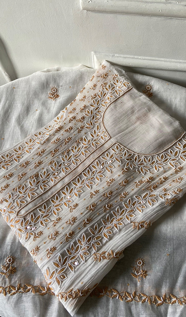 Saziya Women's Lakhnavi Handcrafted Mul Chanderi Semi - Stitched Kurta And Dupatta Set - HONC0357404