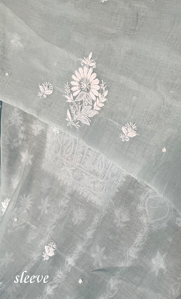 Women's Lakhnavi Handcrafted Unstitched Mul Chanderi Kurta And Dupatta Set - HONC0329030