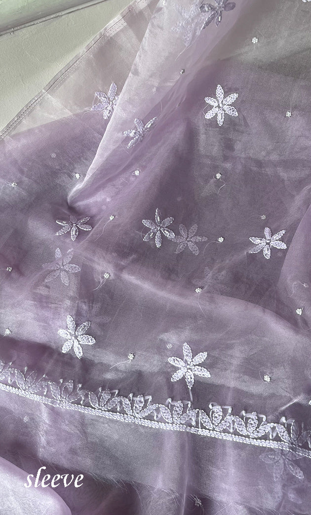 Women's Lakhnavi Handcrafted Organza Chikankari Unstitched Full Suit Material - HONC0284609