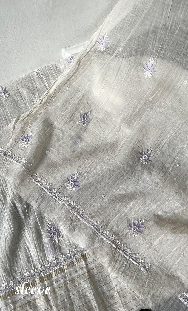 Women's Lakhnavi Handcrafted Unstitched Mul Chanderi Kurta And Dupatta Set - HONC0319475