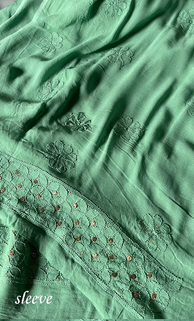 Women's Lakhnavi Handcrafted Viscose Georgette Chikankari Full Suit Material - HONC0271110