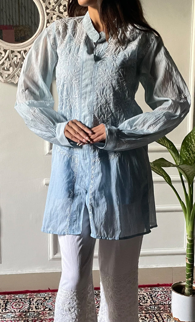 Eshita Women's Lakhnavi Handcrafted Mul Chanderi Chikankari Top - HONC0312904
