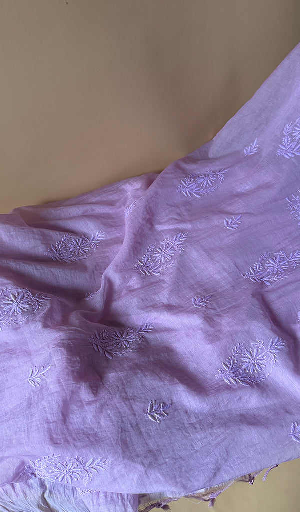 Women's Lakhnavi Handcrafted Mul Chanderi Unstitched Chikankari Full Suit Material - HONC0373757