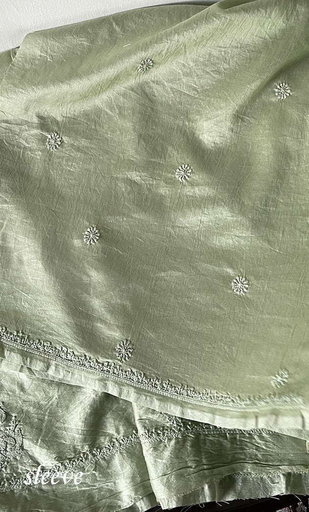 Women's Lucknowi Handcrafted Unstitched Chanderi Silk Chikankari Full Suit Material - HONC0322711