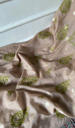 Load image into Gallery viewer, Lakhnavi Handcrafted Chanderi Silk Chikankari Full Suit Material - HONC0321898
