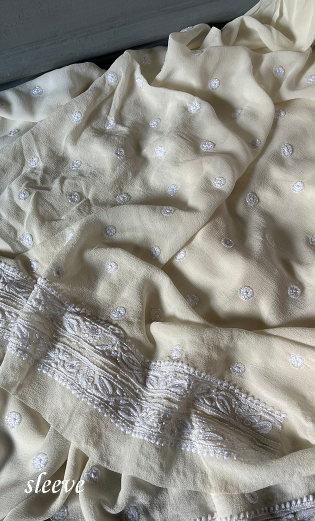 Women's Lakhnavi Handcrafted Pure Silk Georgette Chikankari Kurta And Dupatta Set- HONC0257222