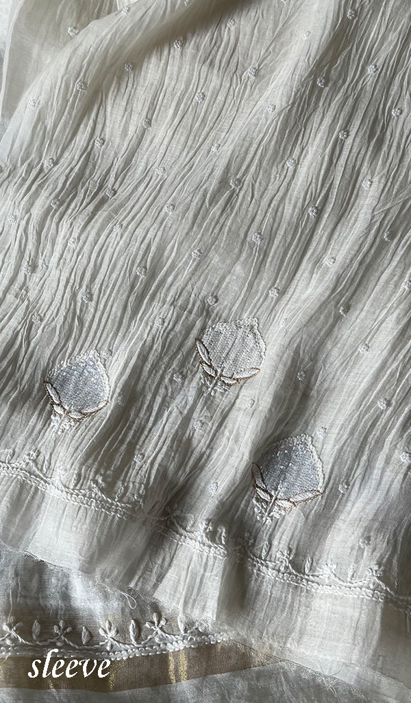 Women's Lakhnavi Handcrafted Mul Chanderi Unstitched Kurta And Dupatta Set - HONC0298596