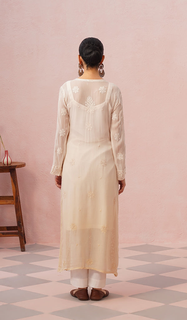 Fareeha Women's Lakhnavi Handcrafted Viscose Georgette Chikankari Kurti - HONC0452169