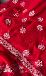 将图像加载到图库查看器中， Women's Lakhnavi Handcrafted Unstitched Faux-Georgette Chikankari Suit Material - HONC0311928