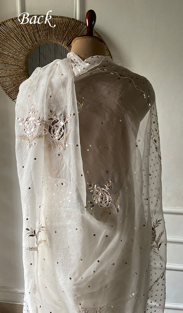 Women's Lucknowi Handcrafted Pure Organza Silk Chikankari Saree - HONC0355016