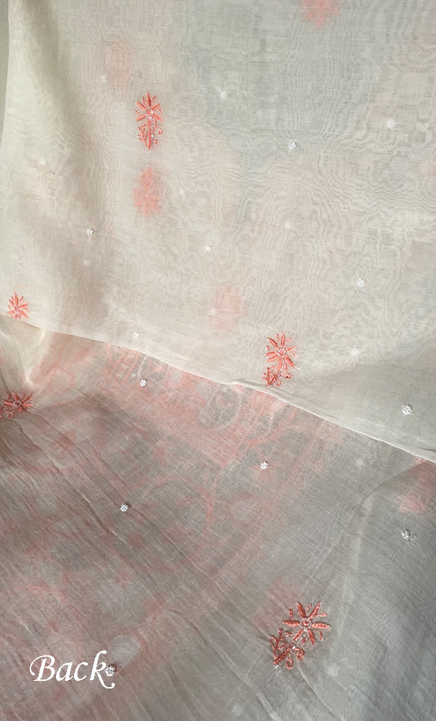 Women's Lakhnavi Handcrafted Unstitched Mul Chanderi Kurta And Dupatta Set - HONC0327490