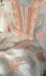 Load image into Gallery viewer, Mehnaj Women&#39;s Lakhnavi Handcrafted Pure Organza Chikankari Unstitched Kurta And Dupatta Set- HONC0316460

