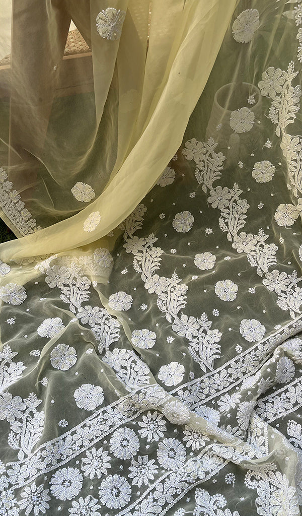 Women's Lakhnavi Handcrafted Faux-Georgette Chikankari Saree - HONC0228975