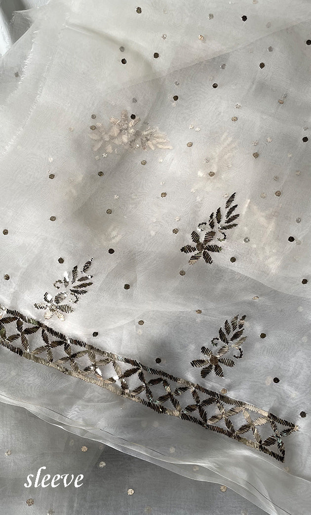 Women's Lakhnavi Handcrafted Pure Organza Chikankari Unstitched Kurta And Dupatta Set- HONC032185