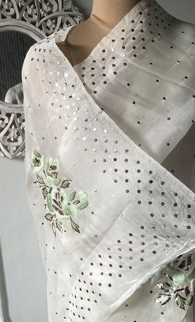 Women's Lucknowi Handcrafted Pure Organza Silk Chikankari Saree - HONC0329245