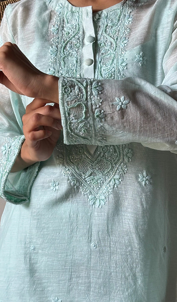 Women's Lakhnavi Handcrafted Muslin Chikankari Kurti - HONC03607290