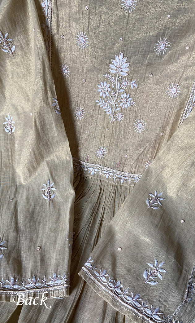 Women's Lakhnavi Handcrafted Tissue Chanderi Semi - stitched Kurta And Dupatta Set - HONC0297195