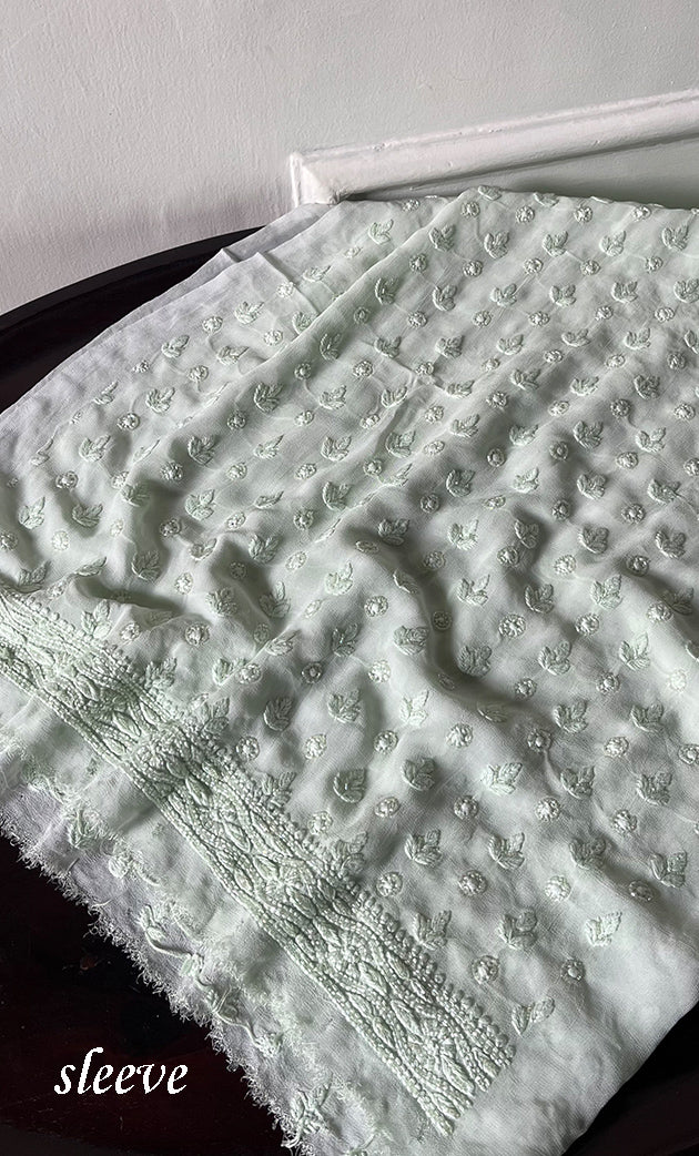 Lucknowi Handcrafted Viscose Georgette Chikankari Unstitched Men's Kurta Fabric - HONC0307166