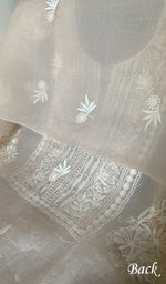 Load image into Gallery viewer, Women's Lakhnavi Handcrafted Pure Organza Chikankari Unstitched Kurta And Dupatta Set- HONC0329219