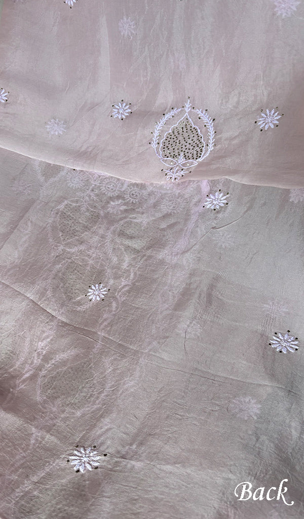 Women's Lakhnavi Handcrafted Pure Organza Chikankari Unstitched Kurta And Dupatta Set- HONC0341958