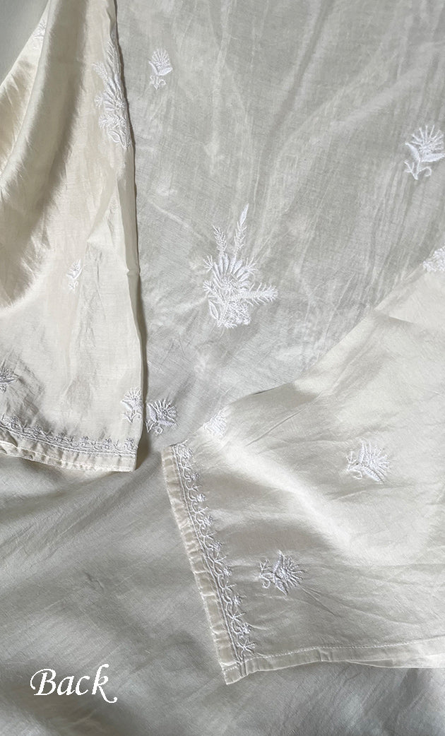 Women's Lakhnavi Handcrafted Chanderi Silk Semi - Stitched Kurta And Dupatta Set - HONC0314227