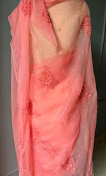 Load image into Gallery viewer, Women&#39;s Lucknowi Handcrafted Pure Organza Silk Chikankari Saree - HONC0297168
