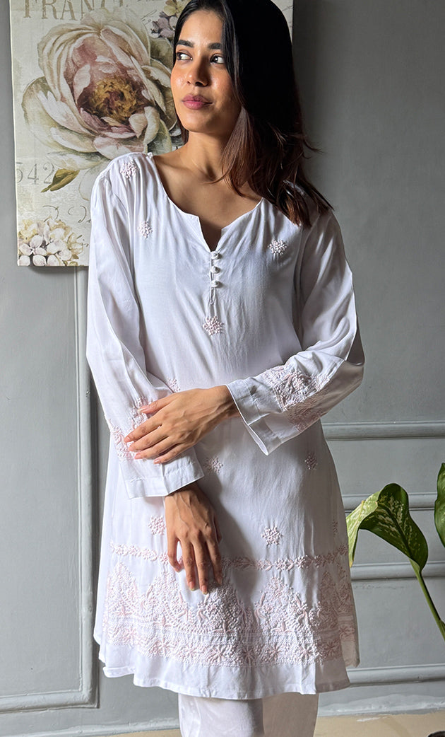 Women's Lakhnavi Handcrafted Modal Cotton Chikankari Top - HONC0307553