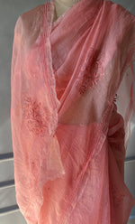 Load image into Gallery viewer, Amna Women&#39;s Lucknowi Handcrafted Pure Organza Silk Chikankari Saree - HONC0283197

