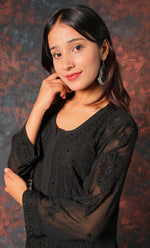 Load image into Gallery viewer, Yusra Women&#39;s Lakhnavi Handcrafted Viscose Georgette Chikankari Kurti- HONC0327261
