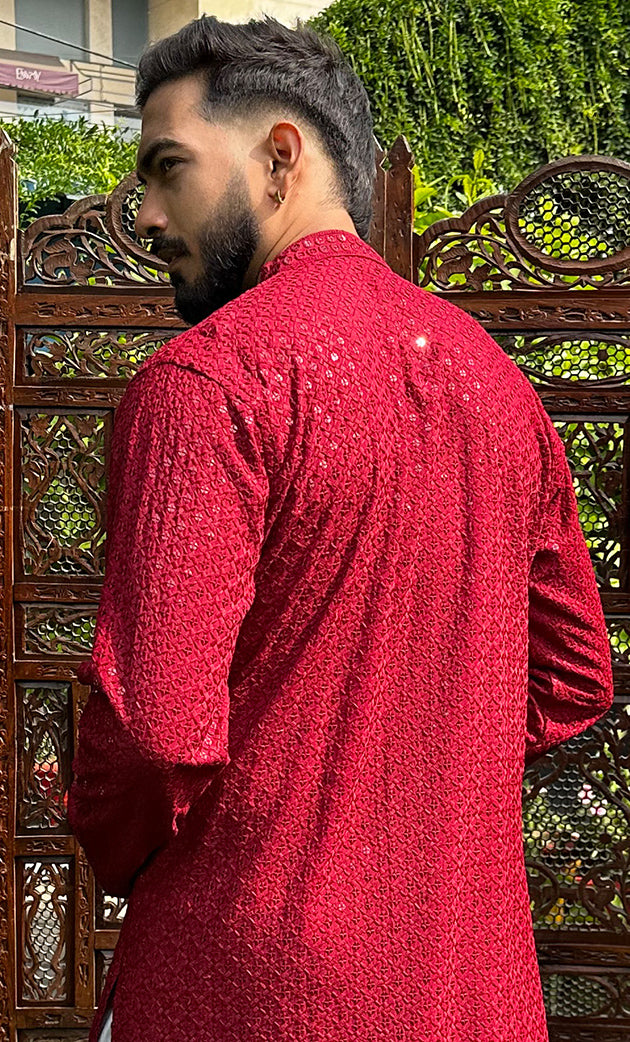 Men's Faux-Georgette Hakoba Kurta - HONC0322897
