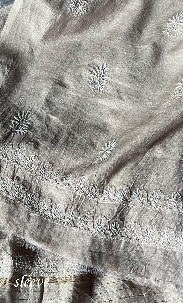 Women's Lakhnavi Handcrafted Munga Silk Chikankari Kurta And Dupatta Set- HONC0280927