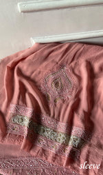 Load image into Gallery viewer, Women's Lakhnavi Handcrafted Pure Silk Georgette Unstitched Chikankari Kurta And Dupatta Set- HONC0271642