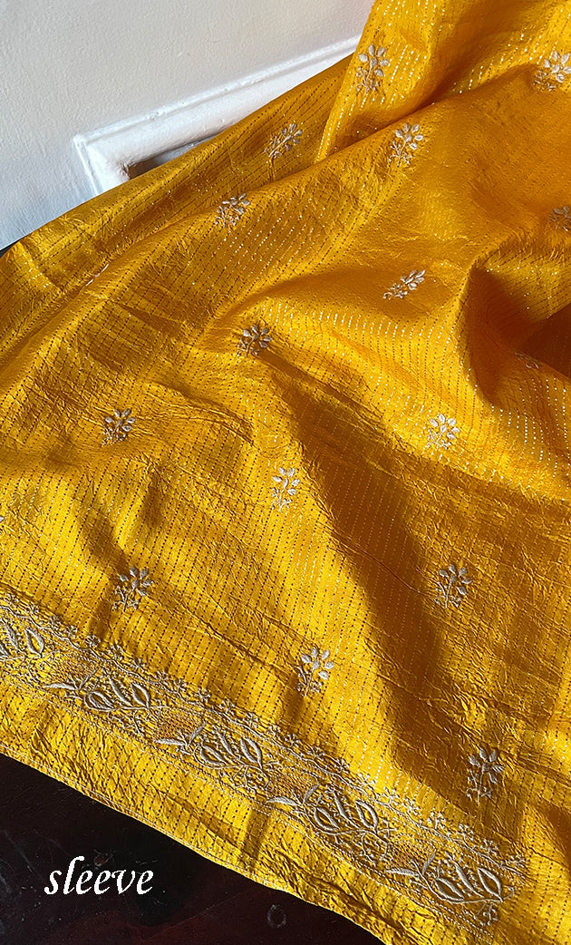 Lucknowi Handcrafted Munga Silk Chikankari Unstitched Men's Kurta Fabric - HONC0302387