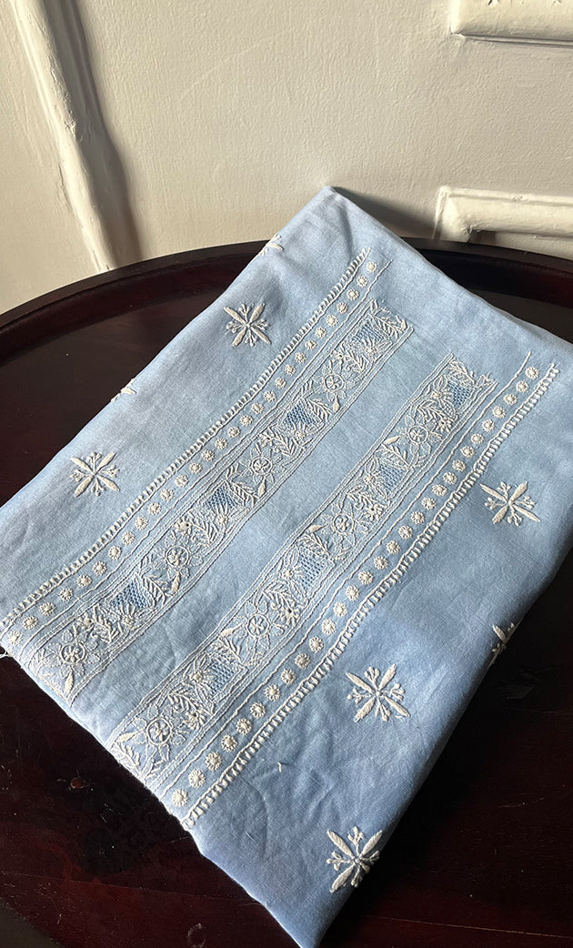 Lucknowi Handcrafted Chanderi Silk Chikankari Unstitched Unisex Kurta Fabric - HONC0327452