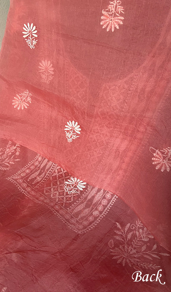 Women's Lakhnavi Handcrafted Pure Organza Chikankari Unstitched Kurta And Dupatta Set- HONC0335079